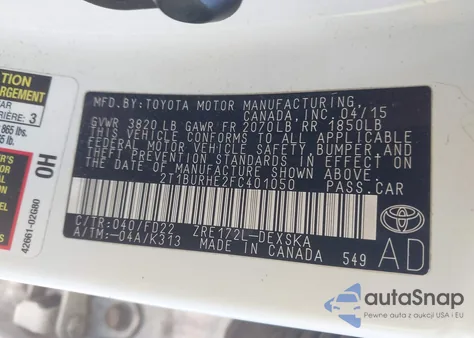 2015 Toyota Corolla S Plus из США, поврежденный, VIN 2T1BURHE2FC401050